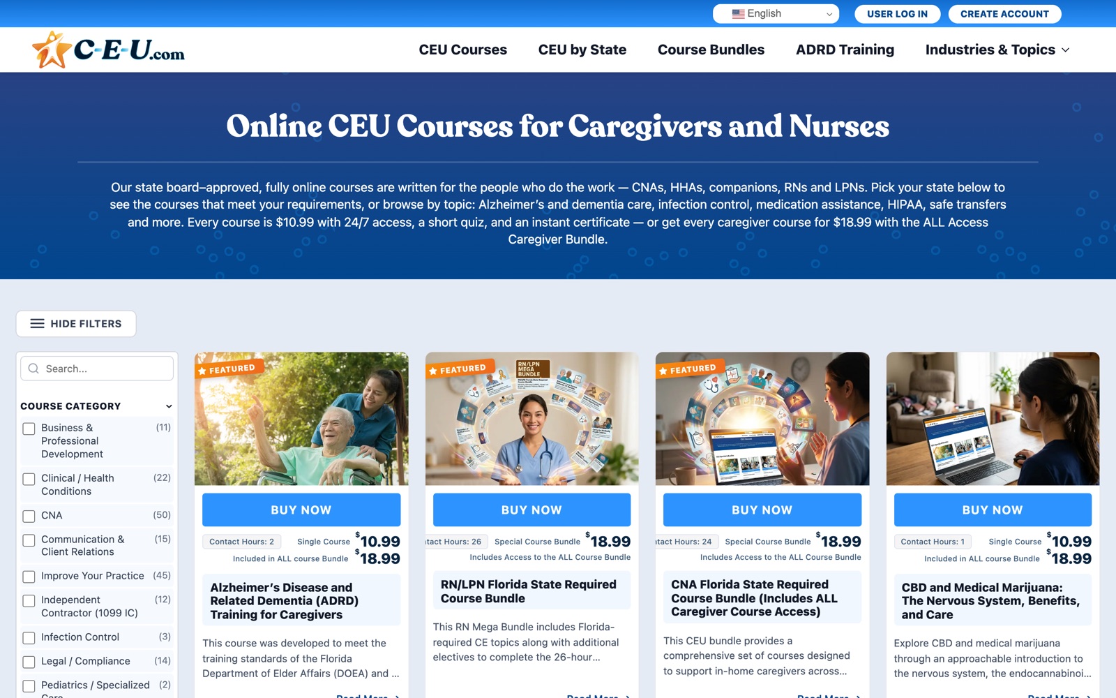The C-E-U.com courses page