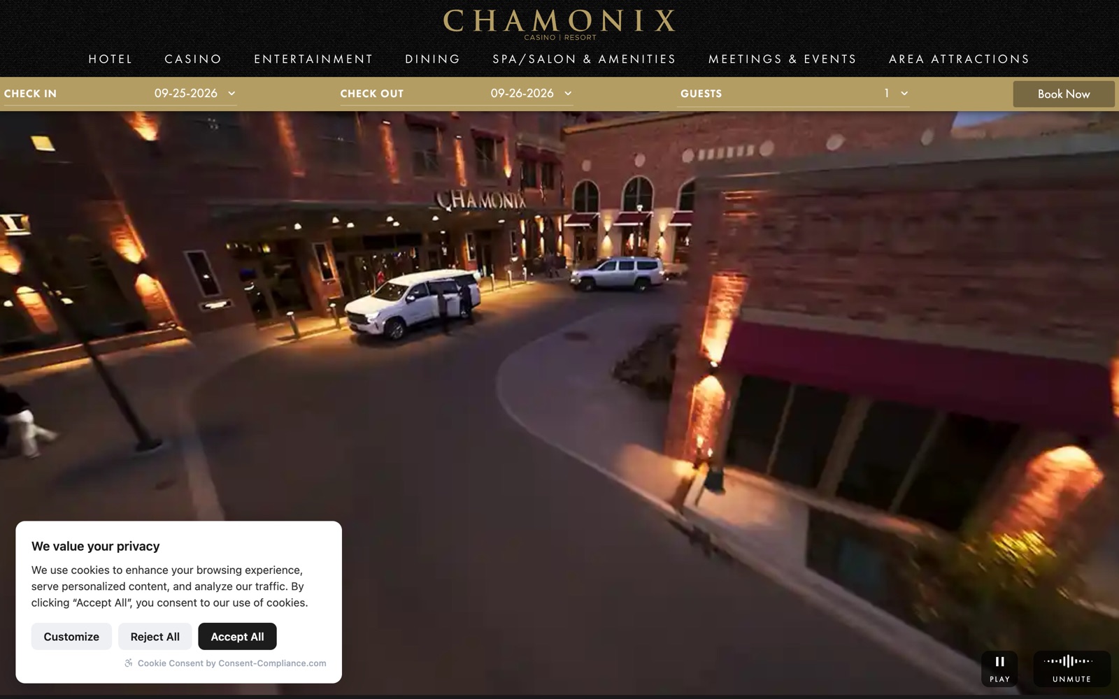 The Chamonix Casino Resort homepage