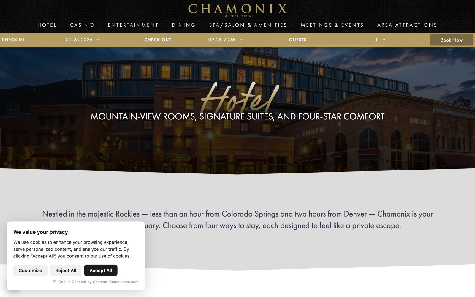 The Chamonix hotel page