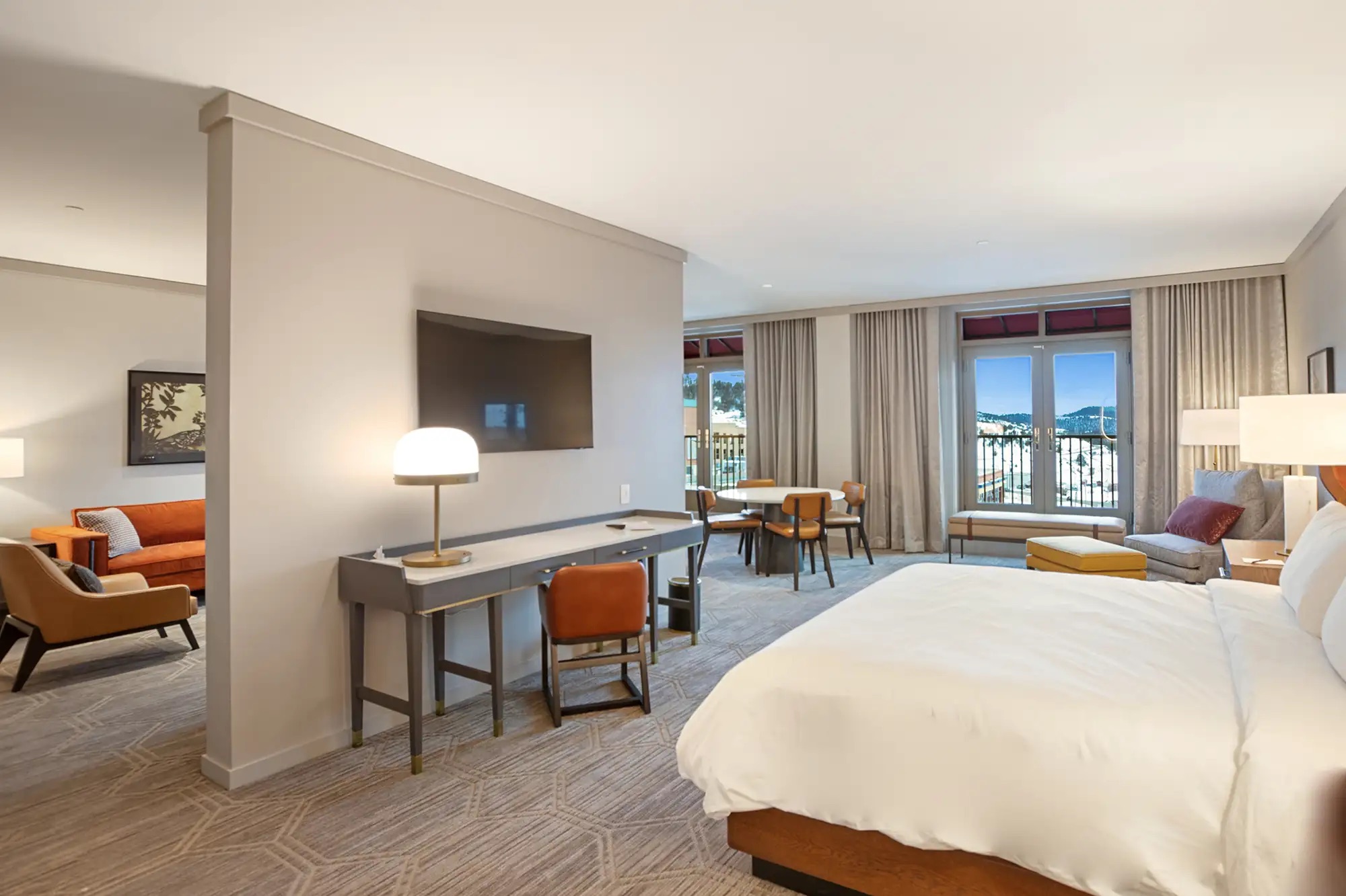 A guest room with mountain views at Chamonix Casino Resort