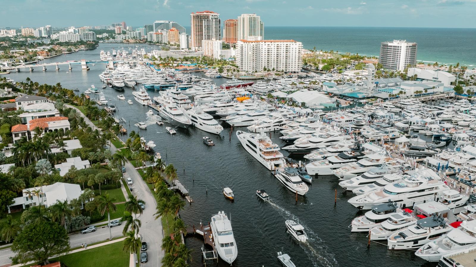 Aerial view of the Fort Lauderdale yacht marina near IYC headquarters