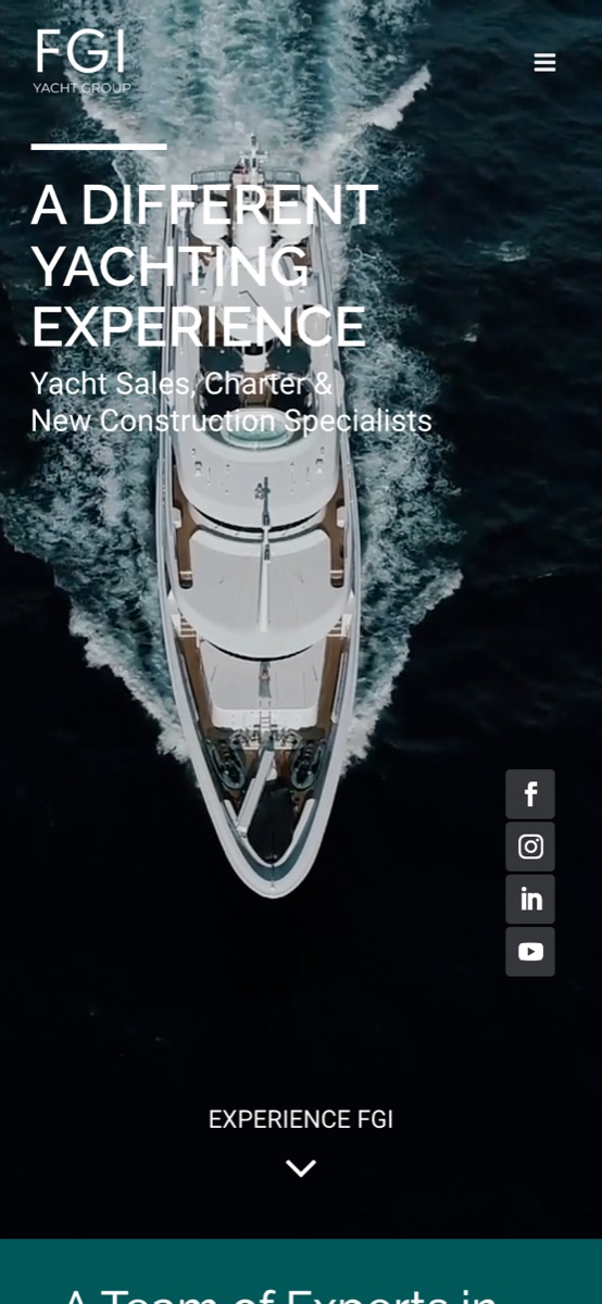 The fgiyachtgroup.com homepage on a phone