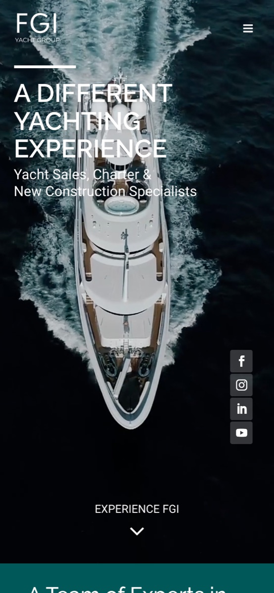 The fgiyachtgroup.com homepage on a phone
