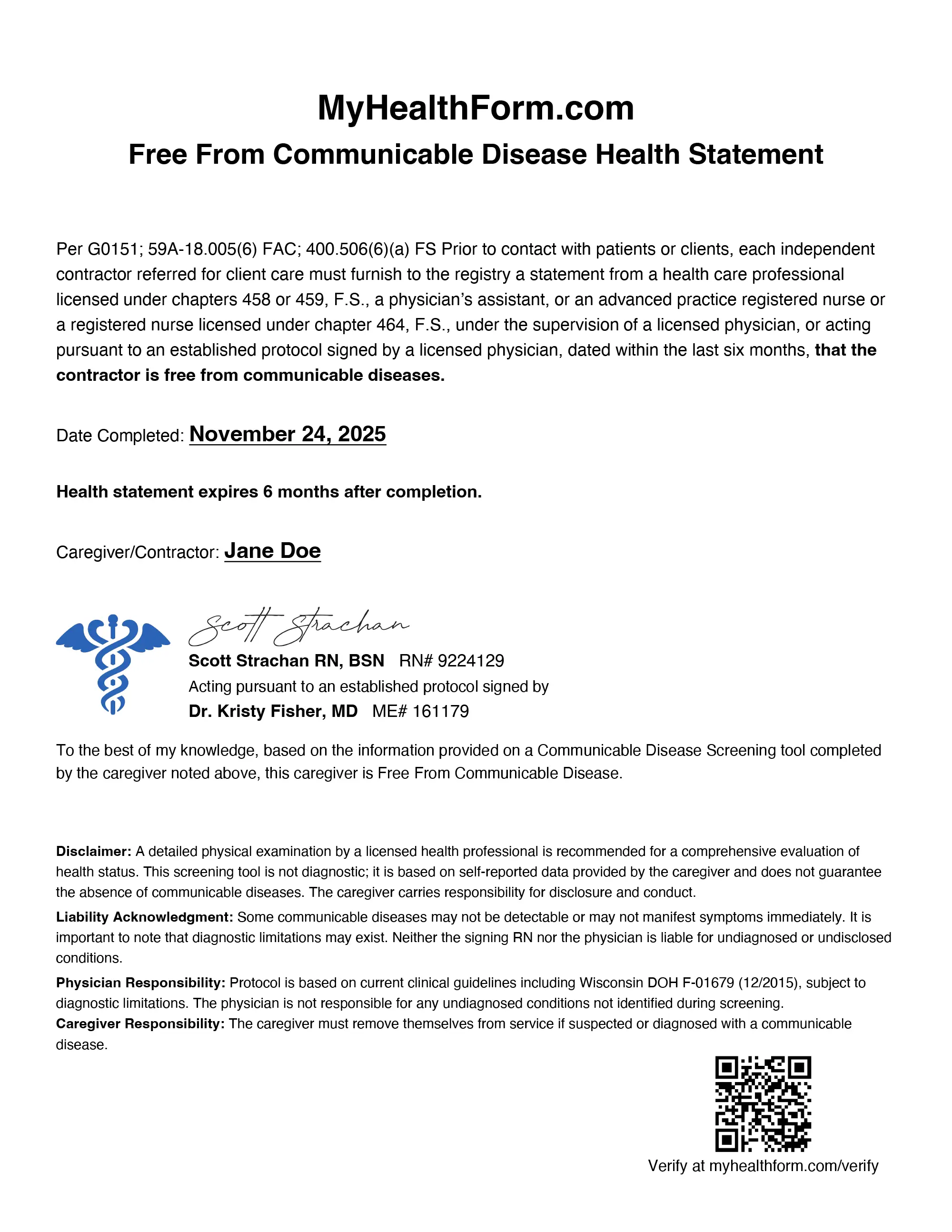 The MyHealthForm.com physician-approved health certificate