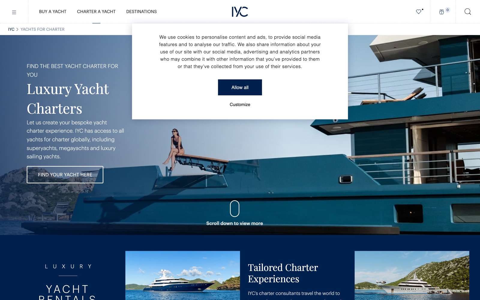 The IYC luxury yacht charters page