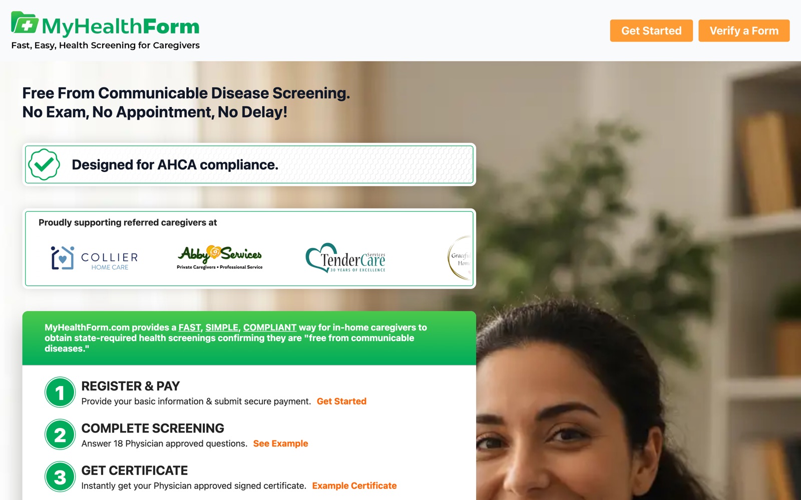 The MyHealthForm.com homepage