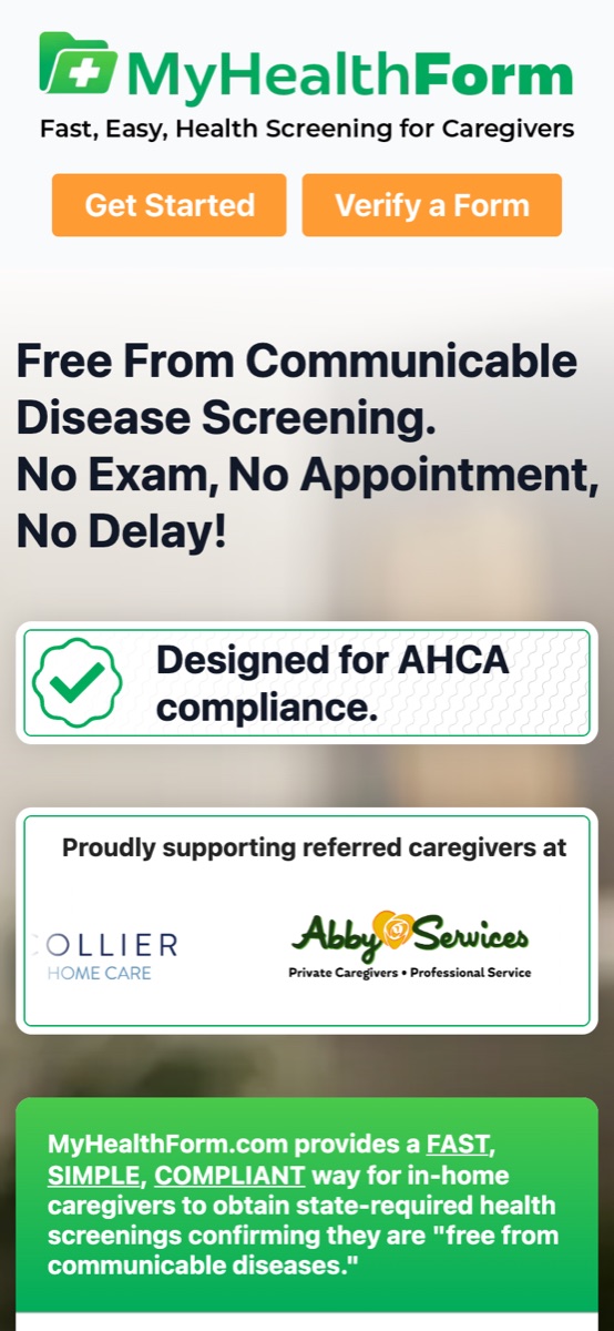 The myhealthform.com homepage on a phone