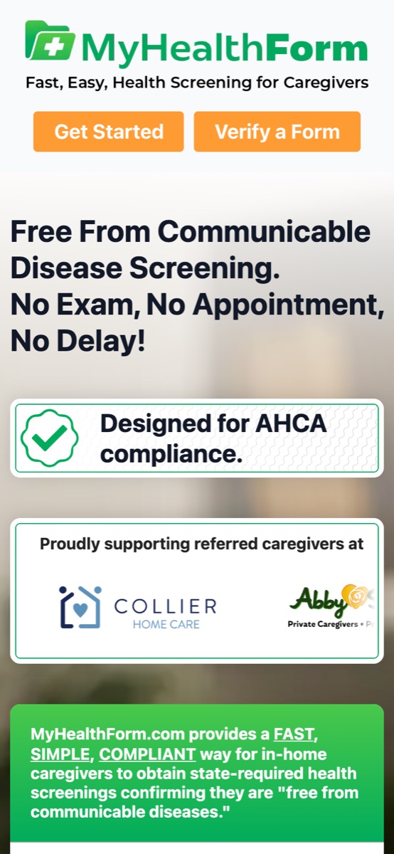 The myhealthform.com homepage on a phone