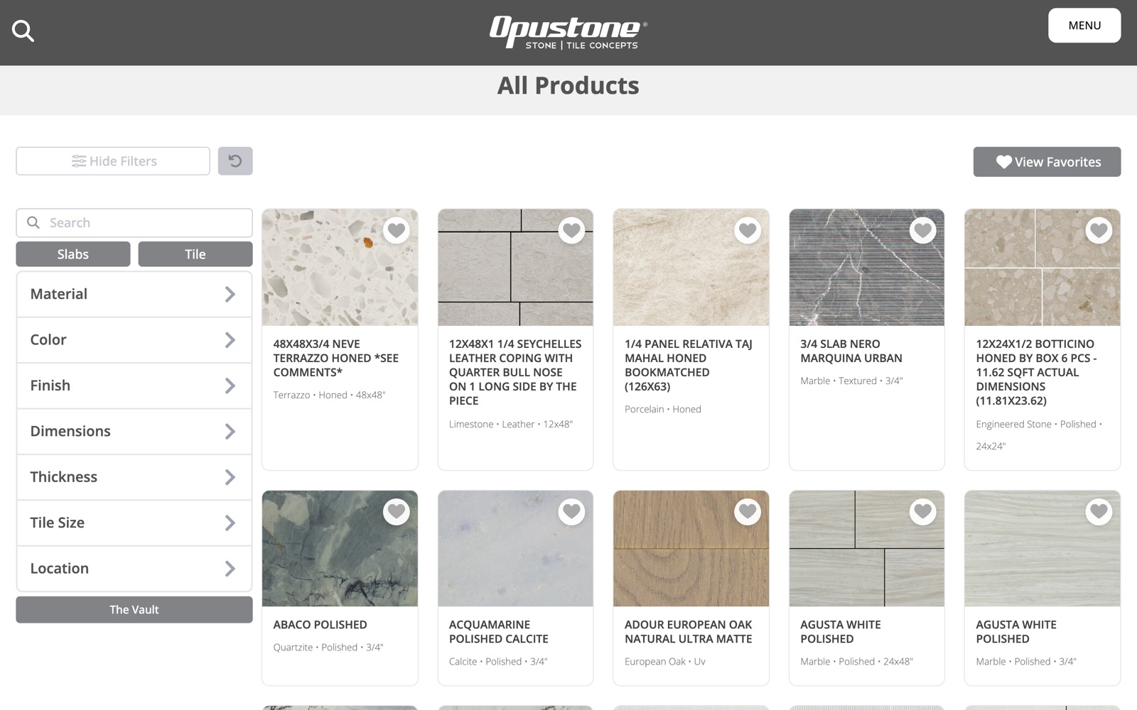 The Opustone products page