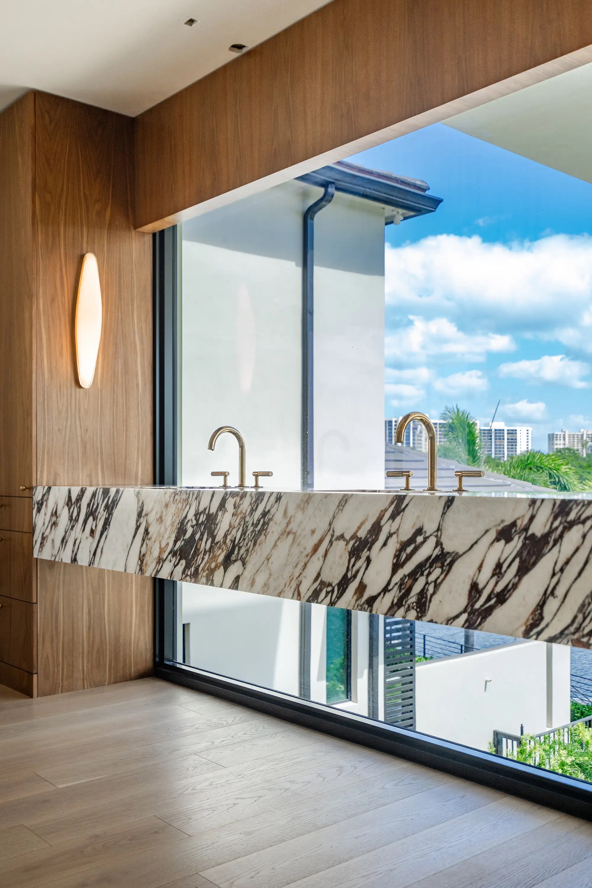 A floating marble vanity from an Opustone residential project