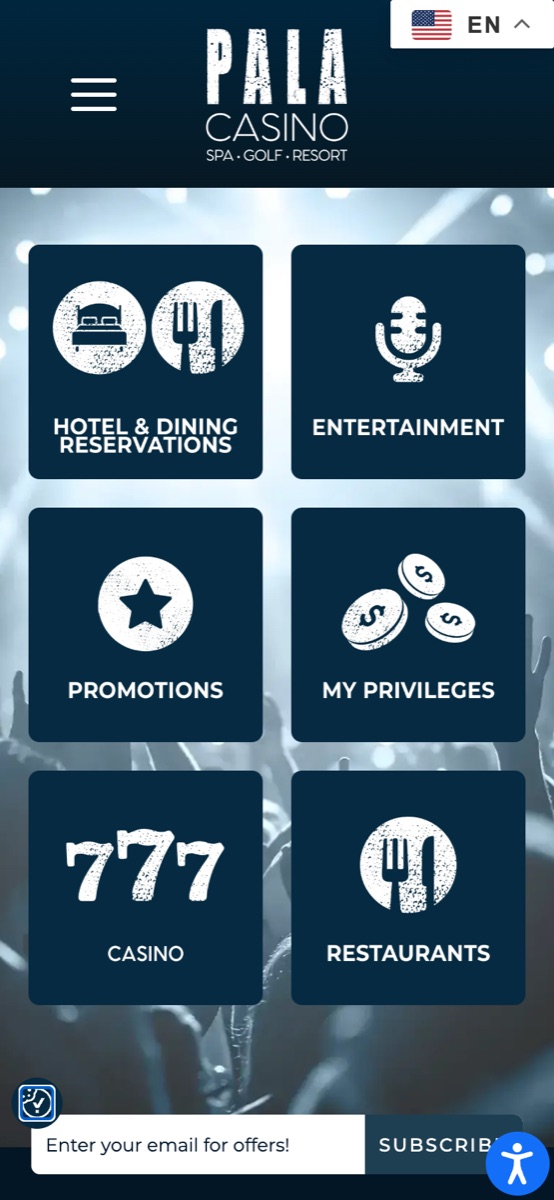 The palacasino.com homepage on a phone
