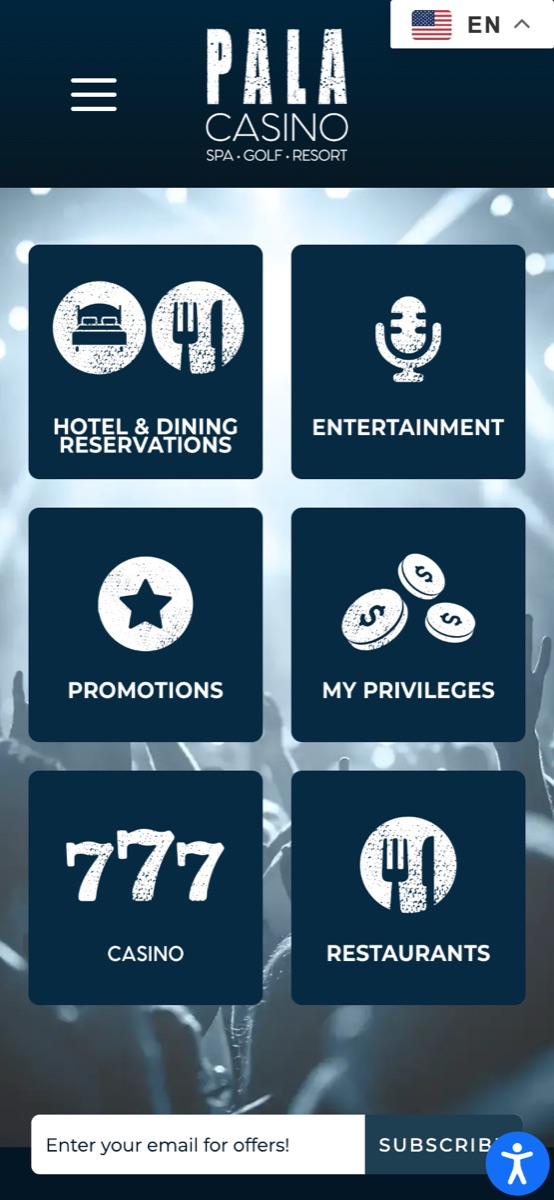 The palacasino.com homepage on a phone