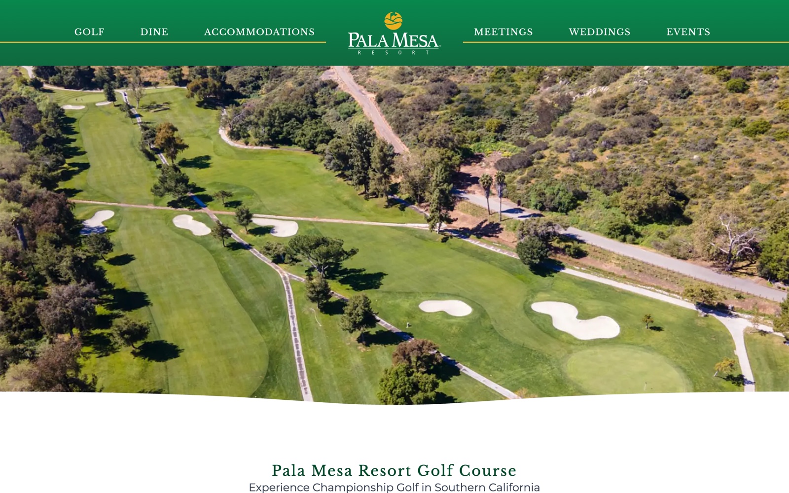 The Pala Mesa Resort golf page