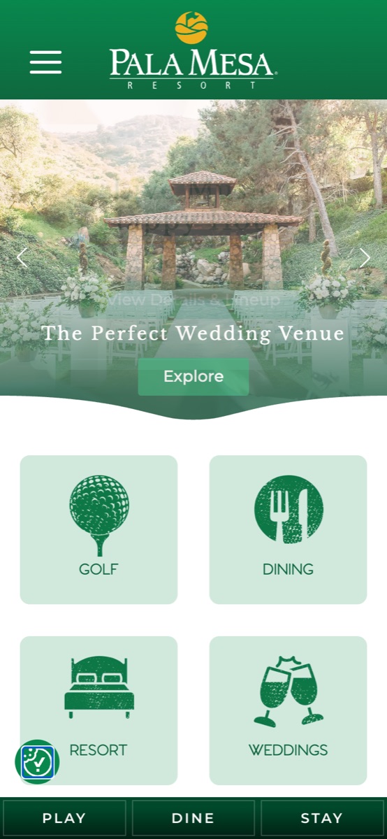 The Pala Mesa Resort homepage on a phone