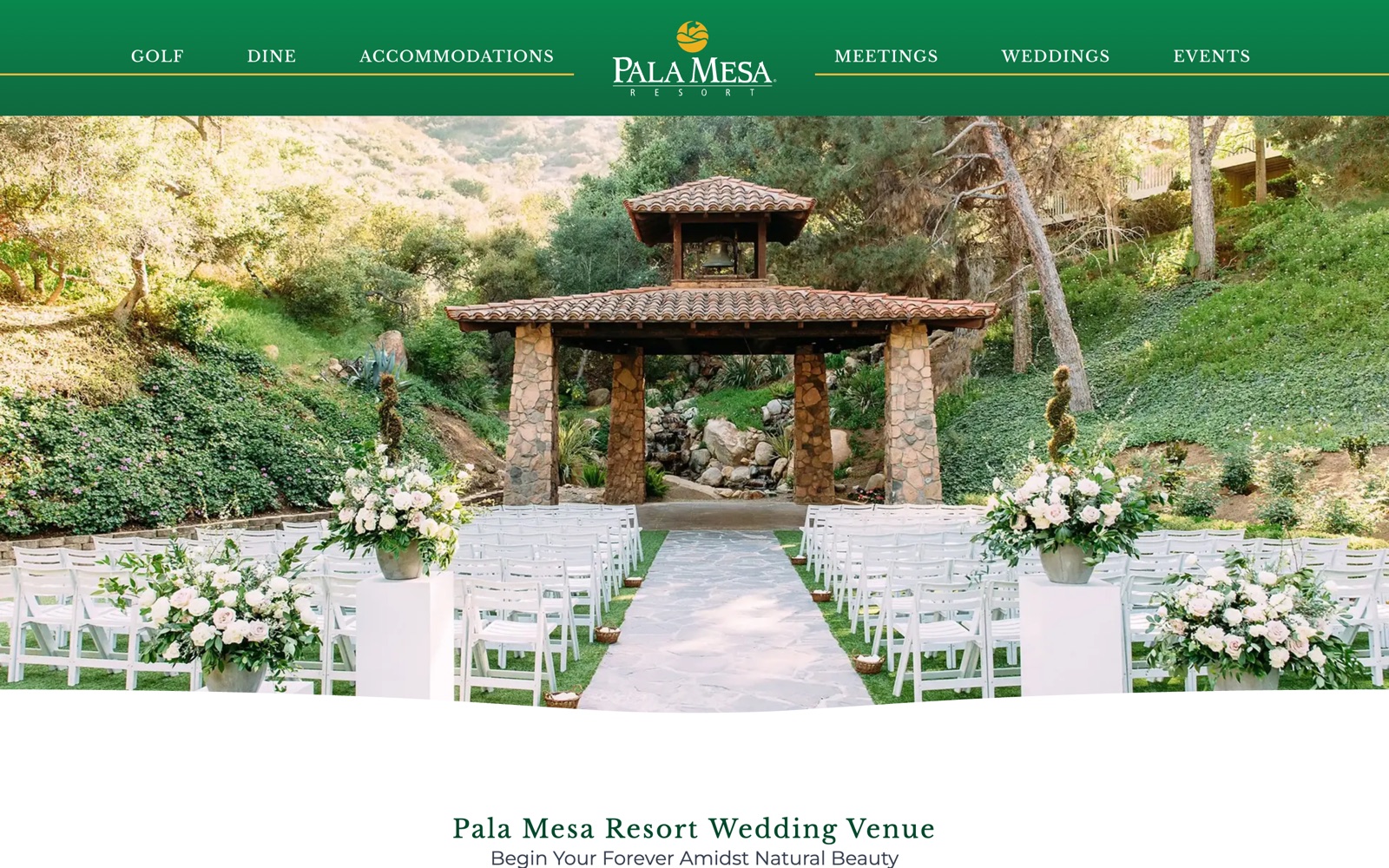 The Pala Mesa Resort weddings page
